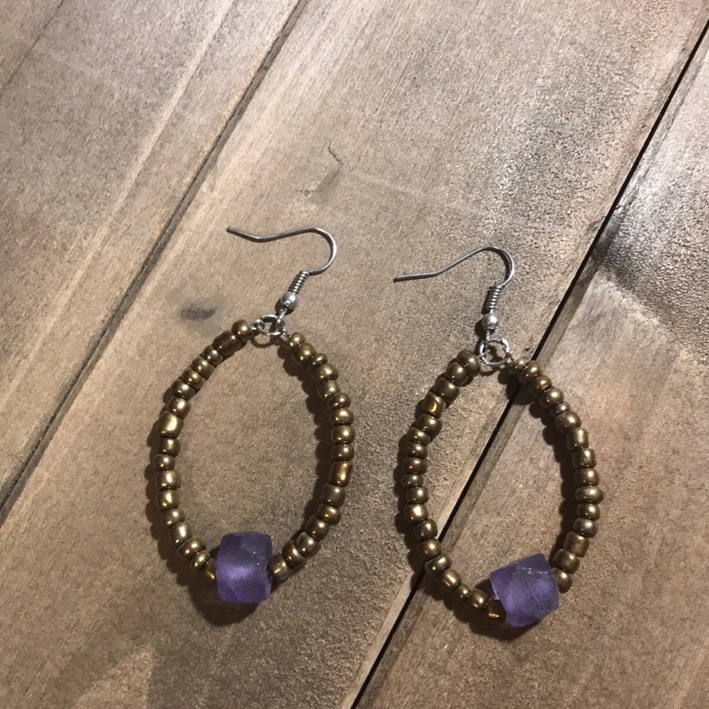 Bronze and purple circle earrings